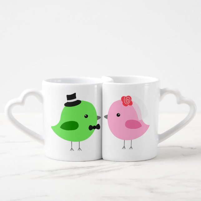 Personalized Love Birds Coffee Mug Set (Front Nesting)