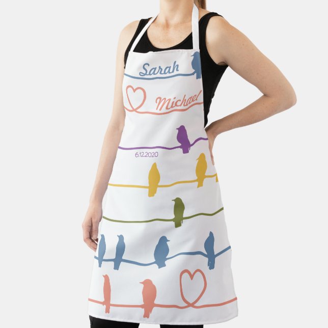 Personalized Love Birds Heart His Hers Pastels Apron (Insitu)