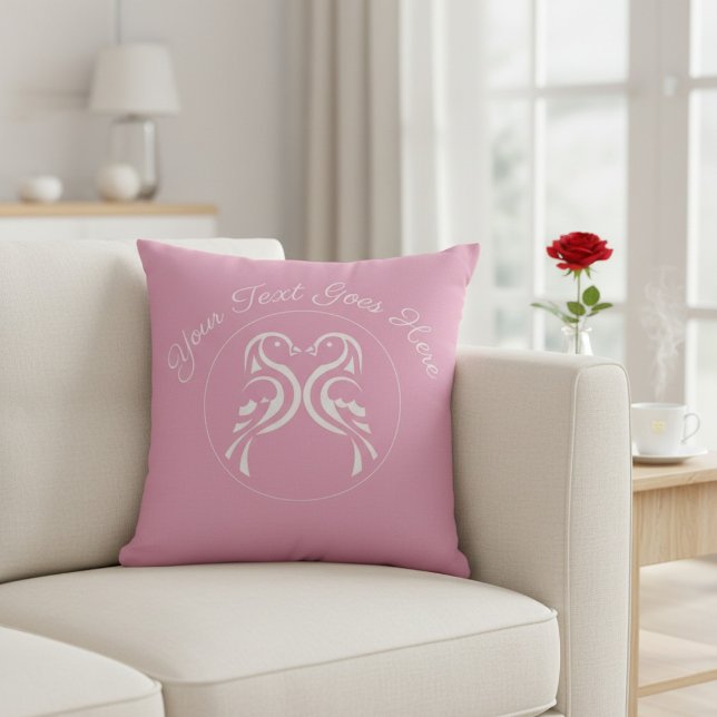 Personalized Love Birds Pink Valentine's Day Throw Pillow (Creator Uploaded)
