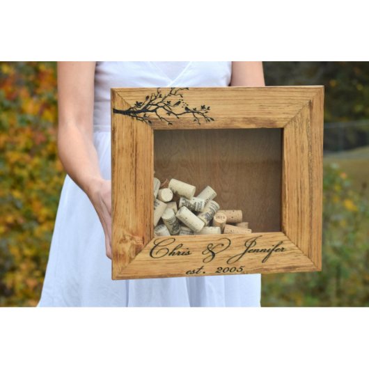 Personalized Love Birds Rustic Wine Cork Holder (Front)