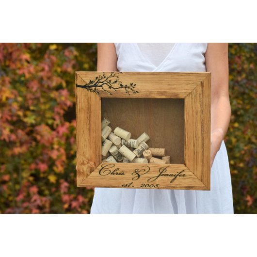 Personalized Love Birds Rustic Wine Cork Holder (Front)