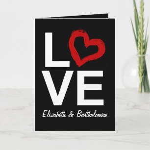 Personalized LOVE, Black/White/Red Heart Holiday Card