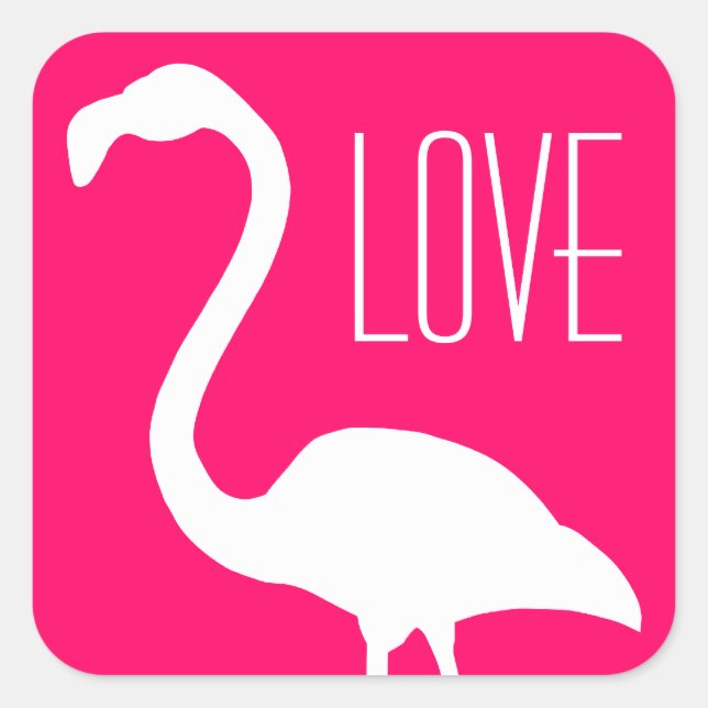 Personalized Love Bright Pink and White Flamingo Square Sticker (Front)