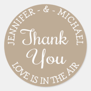 Personalized Love Brown Tan and White Wedding Classic Round Sticker