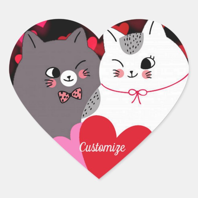 Personalized Love Cats  Heart Sticker (Front)