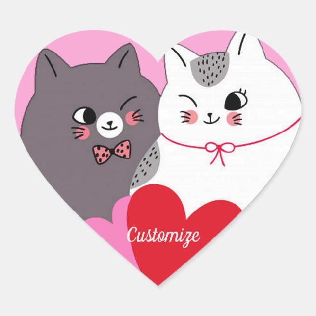 Personalized Love Cats Pink Heart Sticker (Front)
