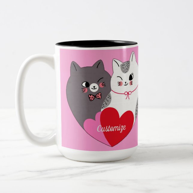 Personalized Love Cats Pink  Two-Tone Coffee Mug (Left)