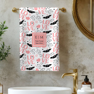 Personalized Love Gift Bath Towel Heart Sketch