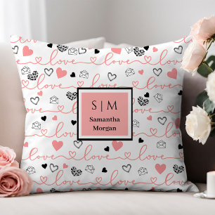 Personalized Love Gift Pillow Pink Black Heart Art