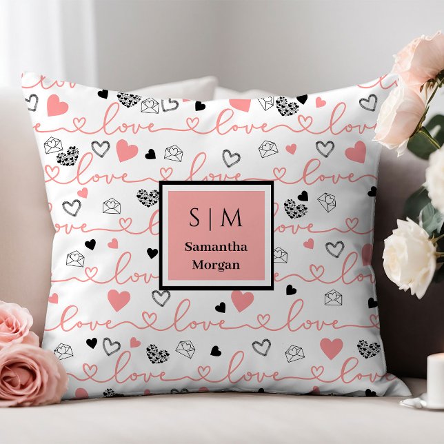 Personalized Love Gift Pillow Pink Black Heart Art (Personalized Love Gift Pillow Pink Black Heart Art)