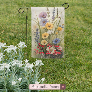 Personalized Love Grows From the Soil Garden Flag