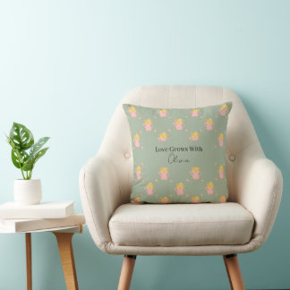 Personalized Love Grows With You Floral Throw Pillow