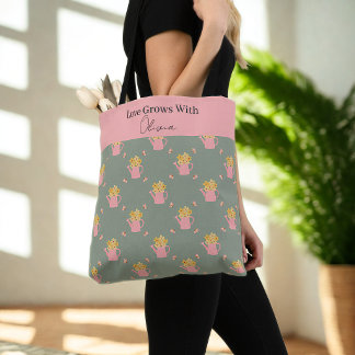 Personalized Love Grows With You Floral Tote Bag