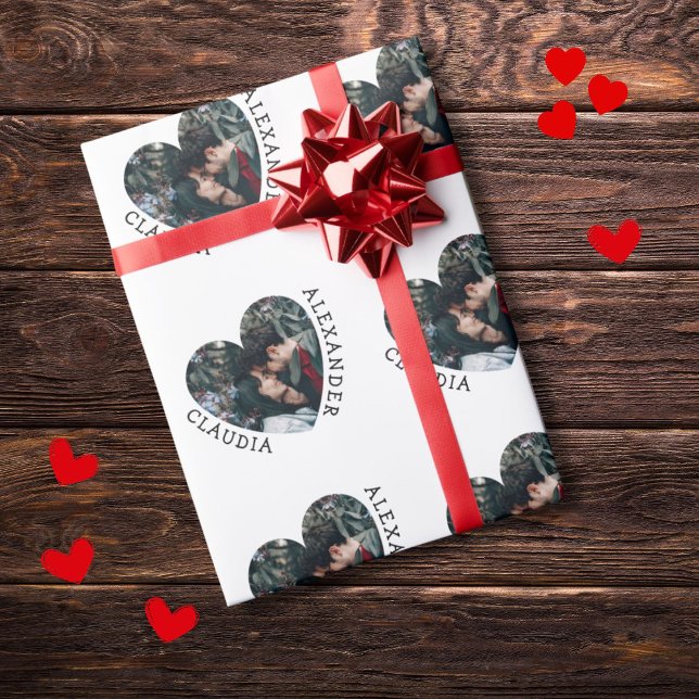 Personalized Love heart photo and 2 custom names Wrapping Paper (Creator Uploaded)