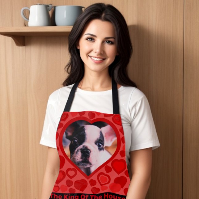 Personalized love Heart-Shaped Photo Apron (Personalized heart shaped photo template on red heart background and custom text.)