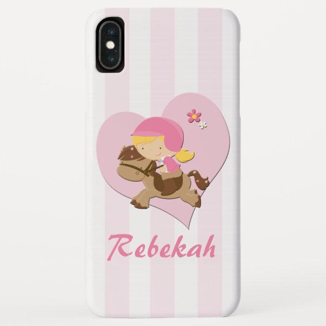 Personalized Love Horseriding Pink Stripes Case-Mate iPhone Case (Back)