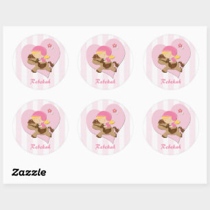 Personalized Love Horseriding Pink Stripes Classic Round Sticker