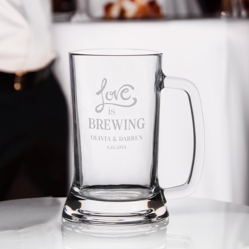 Personalized Love is Brewing Text  Stein