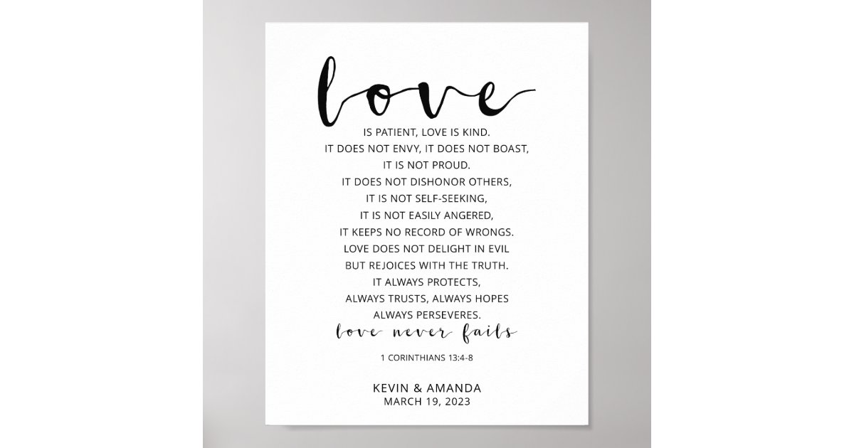 Personalized Love Is Patient, 1 Corinthians 13:4-8 Poster | Zazzle