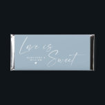 Personalized Love Is Sweet Dusty Blue Wedding  Hershey Bar Favors<br><div class="desc">Personalized Love is Sweet on dusty blue,  Hershey chocolate bar favors for your Wedding Event.  Easily customize your message along with names,  date,  and monogram of choice.</div>