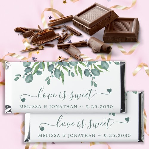 Personalized Love is Sweet Eucalyptus Sage Wedding Hershey Bar Favors