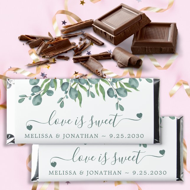 Personalized Love is Sweet Eucalyptus Sage Wedding Hershey Bar Favors (Creator Uploaded)