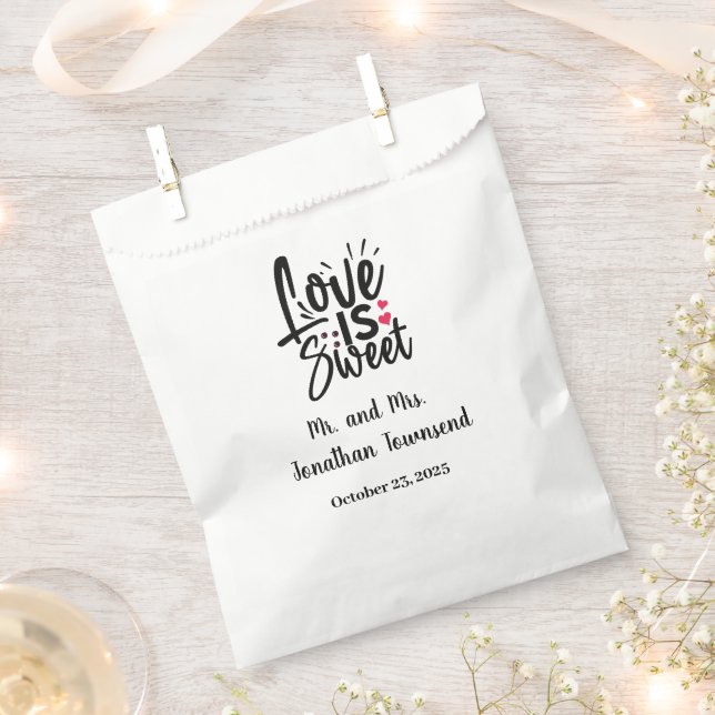Personalized Love Is Sweet Wedding Favor Bags (Clipped)
