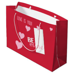 Personalized Love is You Be Mine, Pink Hearts, Red Large Gift Bag