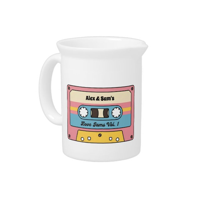 Personalized Love Jams Cassette Tape – Custom Name Beverage Pitcher (Left)