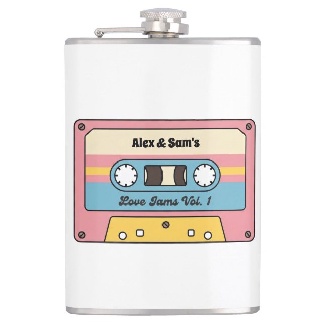 Personalized Love Jams Cassette Tape – Custom Name Flask (Front)