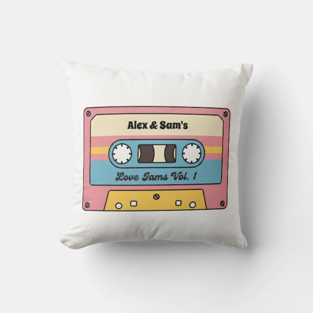 Personalized Love Jams Cassette Tape – Custom Name Throw Pillow (Front)