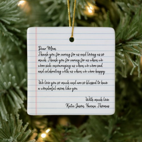 Personalized Love Letter Handwritten Christmas Ceramic Ornament