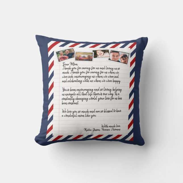 Personalized Love Letter Handwritten Photo Collage Throw Pillow (Front)