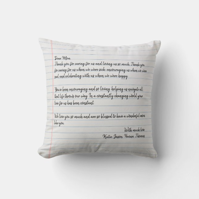 Personalized Love Letter Handwritten Throw Pillow (Front)