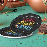 Personalized Love Light Latkes Hanukkah Funny Paper Plates<br><div class="desc">Love Light Latkes Black Hanukkah Funny Quote Paper plates will brighten up your family Hanukkah Party! This colorful, humorous saying really stands out on the black starry-night background. Sure to make friends & Family smile. Includes space for your name or message. Need help with this design? Want to see other...</div>