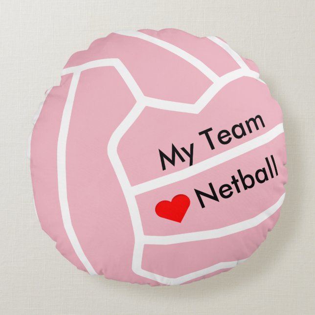 Personalized Love Netball Heart and Ball Design Round Pillow (Front)