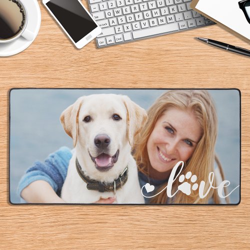 Personalized Love Paw Print Dog Lover Photo Desk Mat