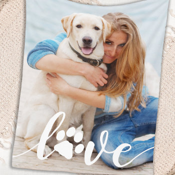 Personalized Love Paw Print Dog Lover Photo Fleece Blanket by BlackDogArtJudy at Zazzle