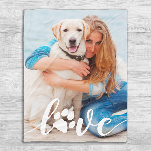 Personalized Love Paw Print Dog Lover Photo Fleece Blanket