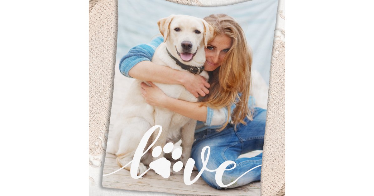 Personalized Love Paw Print Dog Lover Photo Fleece Blanket