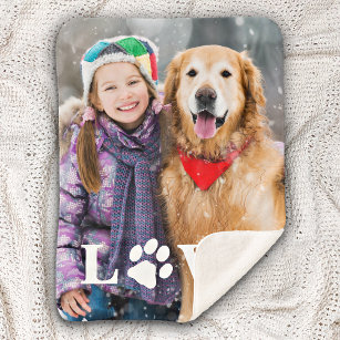 Personalized Love Paw Print Dog Lover Photo Sherpa Blanket