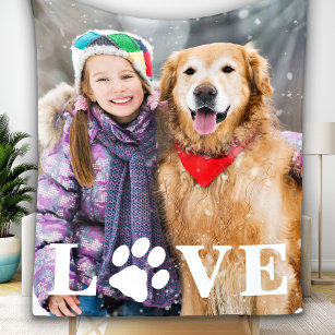 Personalized Love Paw Print Pet Lover Dog Photo Fleece Blanket