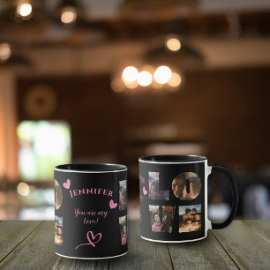  Personalized LOVE Photo Collage I Modern Black Mug