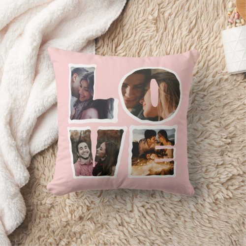 Personalized LOVE Photo Collage in Cinderella Pink Throw Pillow