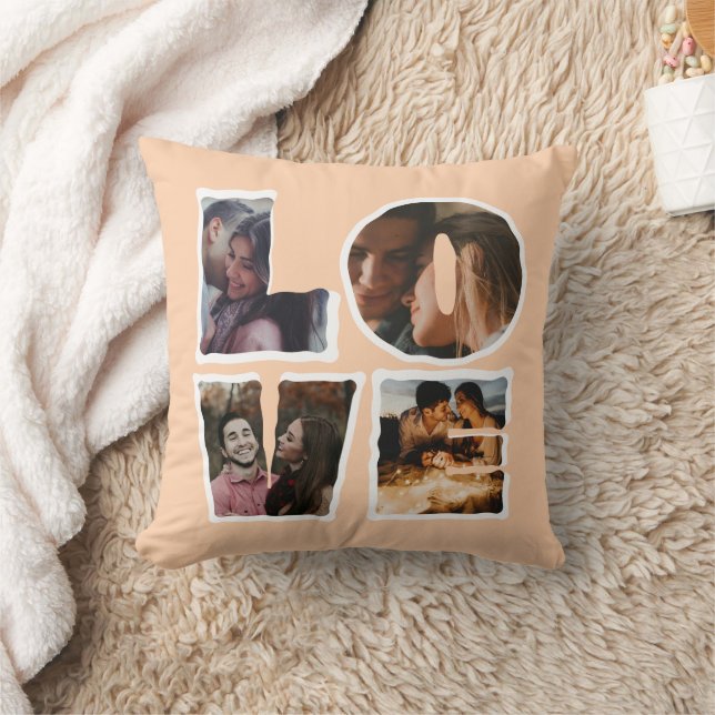 Personalized LOVE Photo Collage Romantic Gift  Throw Pillow (Blanket)