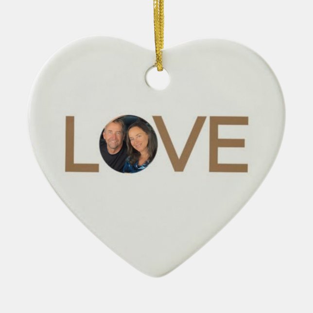 Personalized Love Photo Heart Shaped Ceramic Ornament (Front)
