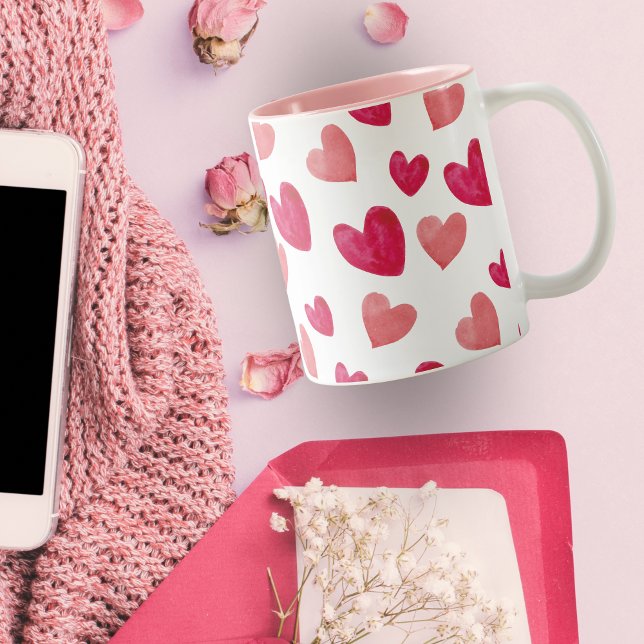 Personalized Love Pink and red candy hearts Two-Tone Coffee Mug (Creator Uploaded)