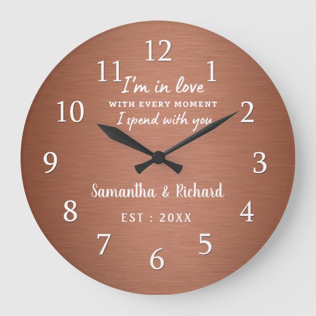 Personalized Love Quote Copper Wedding Anniversary Large Clock (Front)