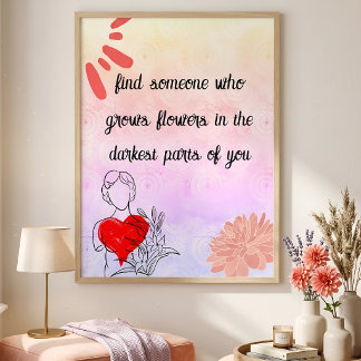 Personalized Love Quote Pink Floral & Abstract Art Poster