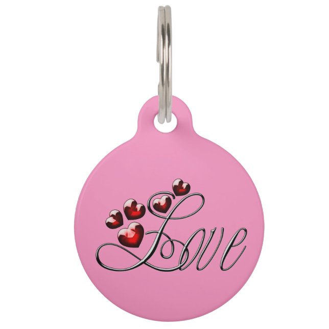 Personalized Love - Red Gem Hearts Pet ID Tag (Front)